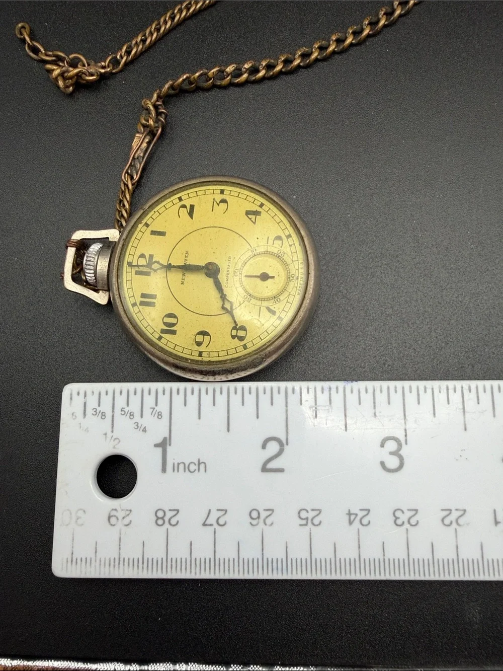 New Haven Compensated Pocket Watch WORKS! #W06 pocket chain vintage